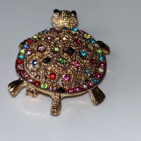 NWT Betsey Johnson turtle rainbow crystal pin/brooch gold - Picture 5 of 7